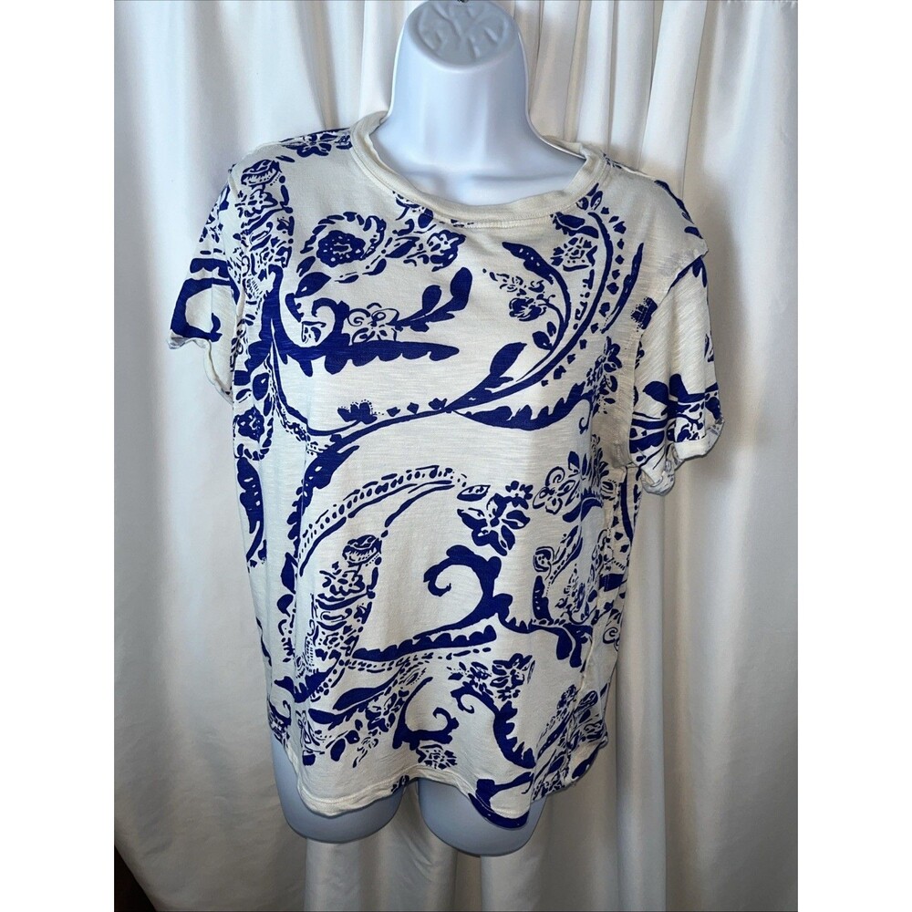 Workshop Republic Clothing Women’s Boxy Tee Size L Casual Blue/ White Paisley